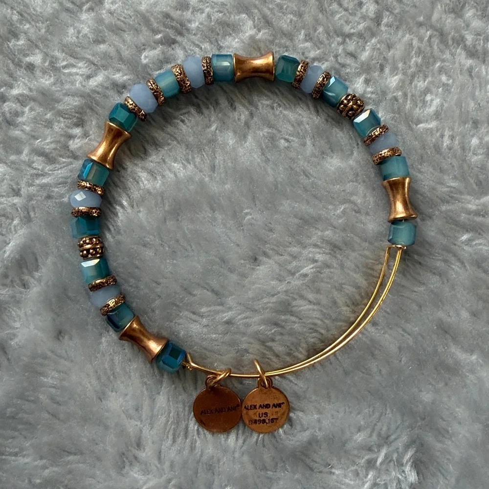 Alex and Ani Blue and Copper Colored Beaded Bangle Bracelet - Picture 2 of 4